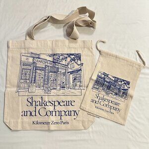 NEW Shakespeare & Co Facade Tote Bag + Pochette Set Blue Authentic Iconic Paris